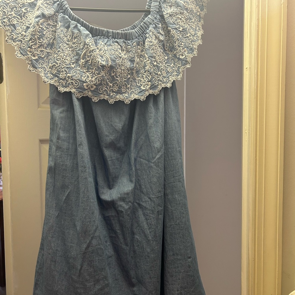 Wishful Park Blue Dress with White Embroidery